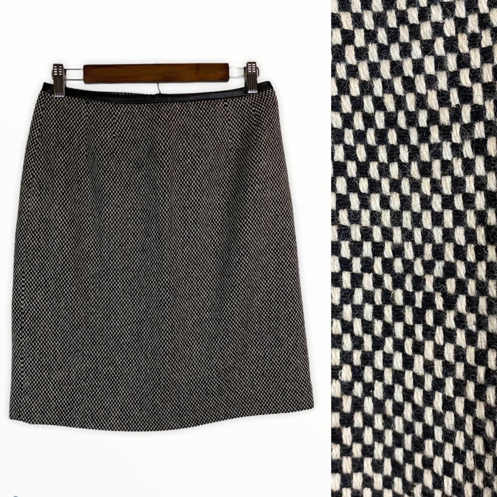 Vintage Silk Wool Leather Black White Woven Skirt